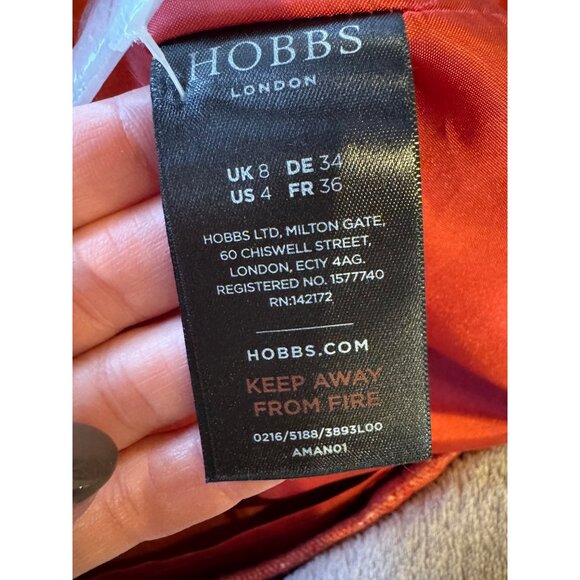 Hobbs London Dress Women 4 Red Wool Silk Tweed Button Neckline Sheath Preppy - Picture 12 of 13